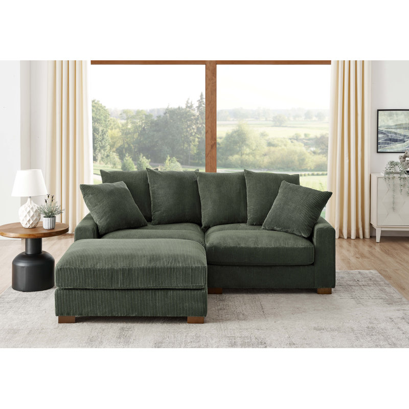 Xandar Corduroy Sofa, 3, Green, 34" H x 86" W x 67.5" D
