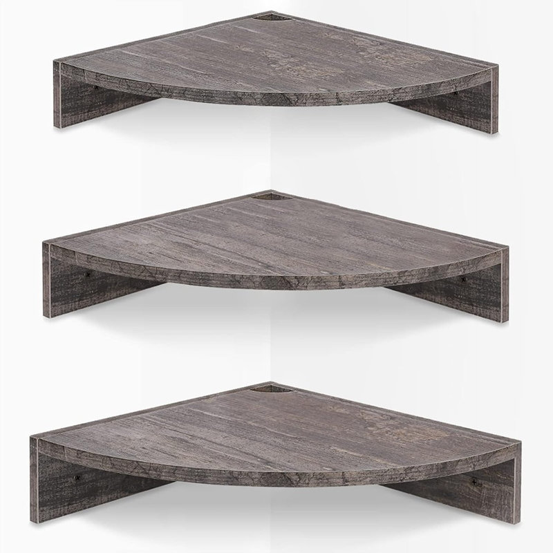 Ensemble de 3 tablettes d'angle flottantes en bois rustique