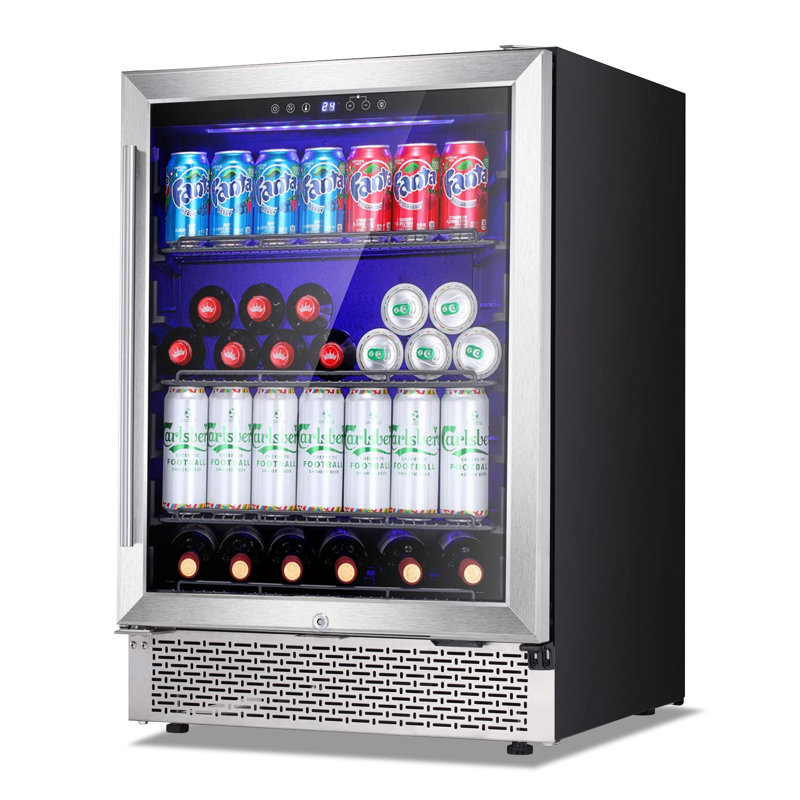 KELIVOL 23.43'' W Freestanding 88 Cans (12 oz.) 6.5 Cubic Feet Beverage Cooler with Wine Storage and Glass Door