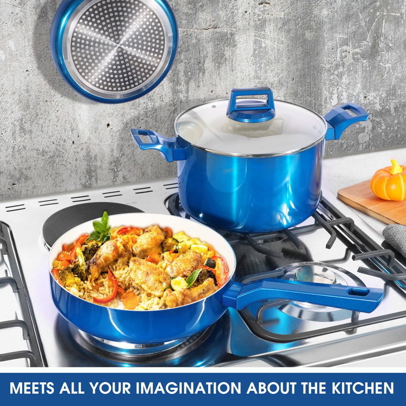 Batterie de cuisine antiadhésive en aluminium 10 pièces Fruiteam, Bleu