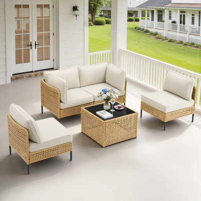 Ensemble de mobilier de patio modulaire en osier 5 pièces Ebern Designs