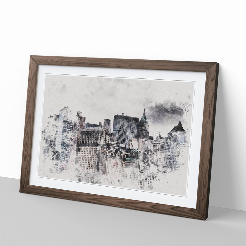 New York Skyline Vol.8 - Picture Frame Painting, 48cm H x 65cm W x 2cm D, Walnut Framed
