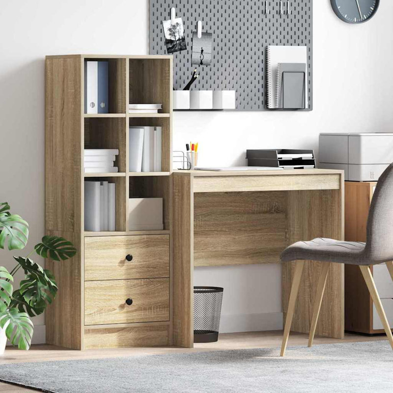 Desk With Storage With Drawer 2 Pcs 90 X 50 X 76 Cm, Sonoma Oak