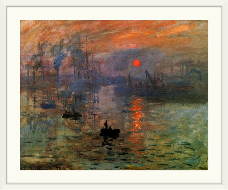 «Impression: Sunrise 1873» par Claude Monet - reproduction d'art, H 20 po x l 23 po x P 1 po, Cadre blanc