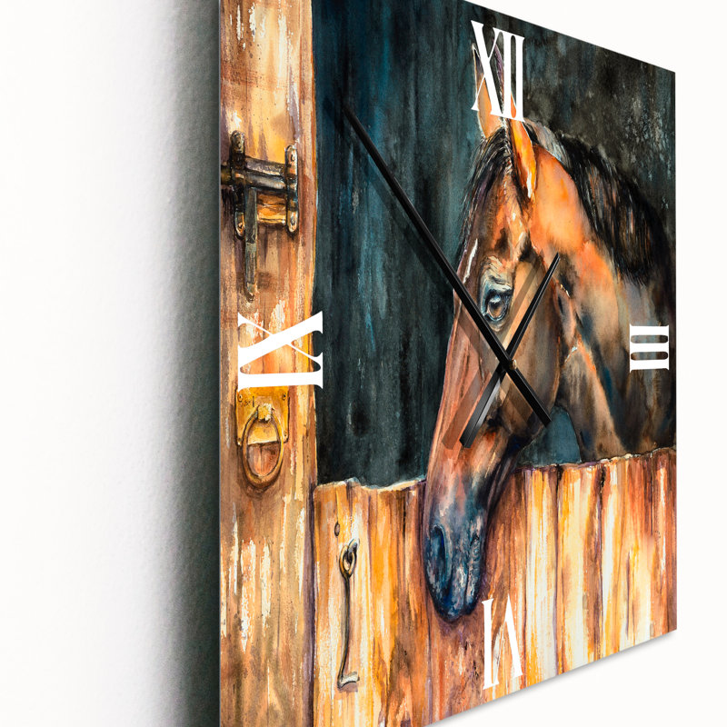 La tête d'un cheval dans une étable - Horloge murale de ferme, Grand