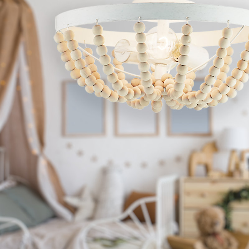 Plafonnier semi-encastré Domenic 2 lumières l 15 po Boho, Blanc, Beige