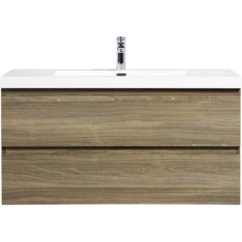 Meuble-lavabo flottant 42 po avec lavabo en résine et tiroir, Gris