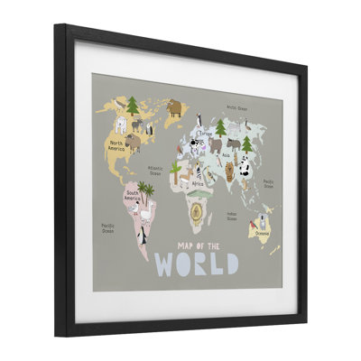«Kid's Map of World», reproduction encadrée sous verre, conception de Carla Daly