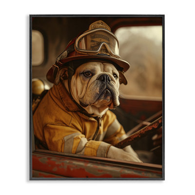 Rustic Bulldog Fireman Giclee Art by Ray Heere