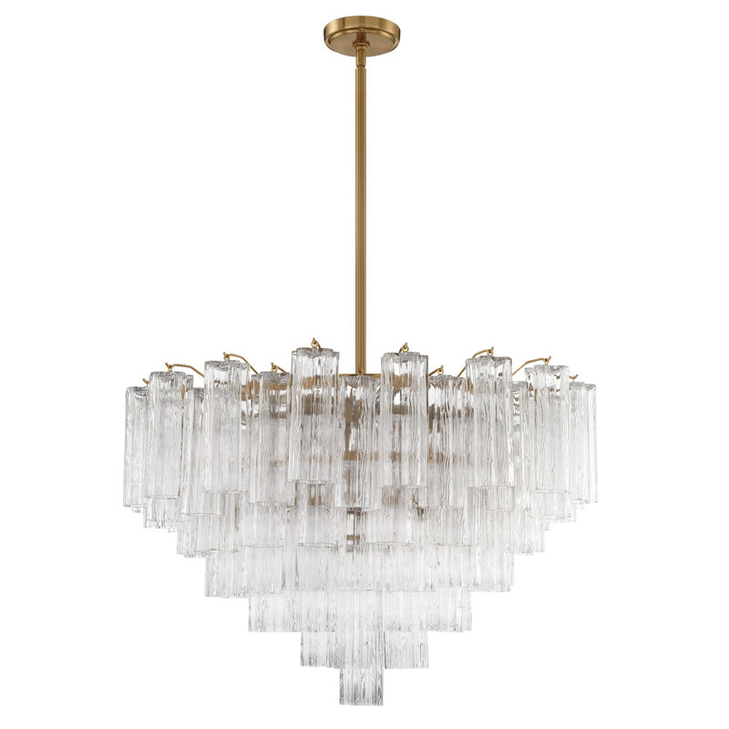Dimmable Tiered Chandelier, Aged Brass, Clear, 21.5" H x 32" W x 32" D