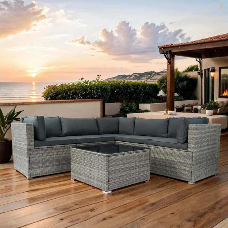 Ensemble de canapé modulaire d'extérieur en rotin 6 pièces PE