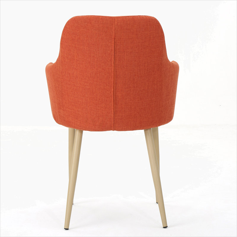 Mid Century Modern Fabric Upholstered Dining Chairs Armchairs, Set of 2, Muted Orange and Light Walnut, Orange