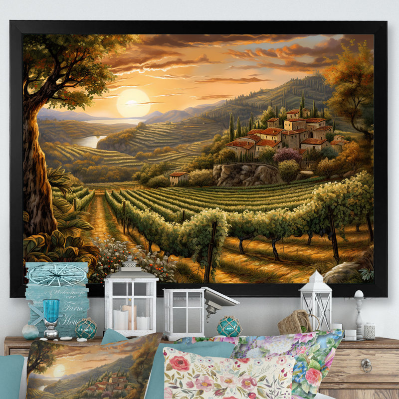 «Vineyard Charm», impression sur toile encadrée, Cadre simple noir, H 34 po x l 44 po x P 1,5 po