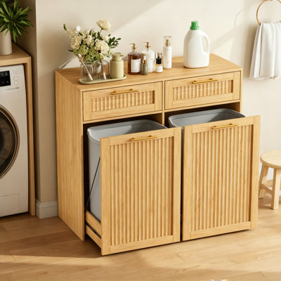 2x13-Gallon Pull-Out Trash Cabinet with Drawer