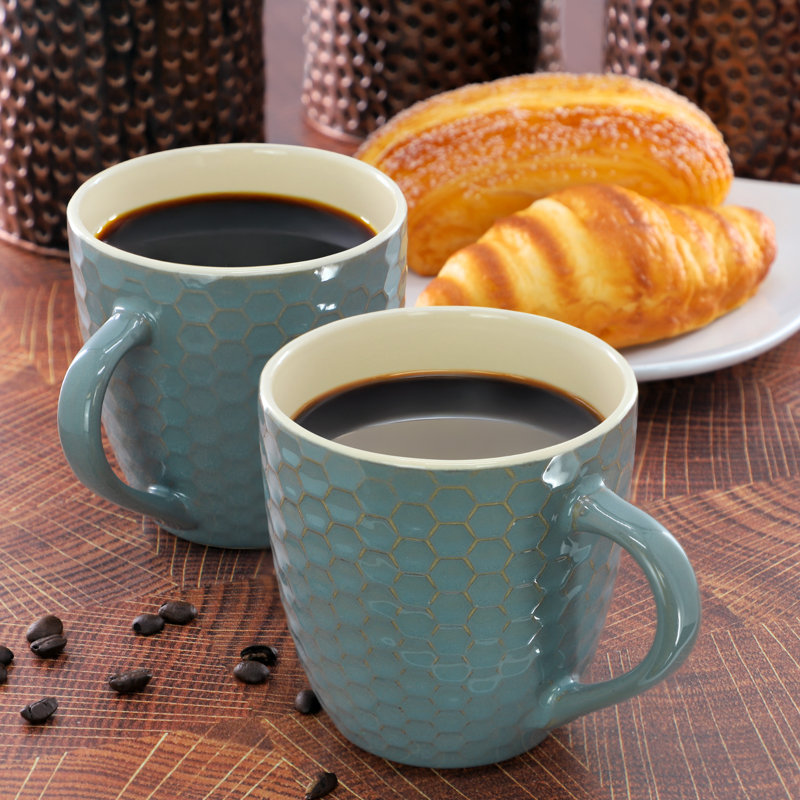  Honeycomb 6-Piece 15 oz. Mug Set, Assorted Colours, Teal