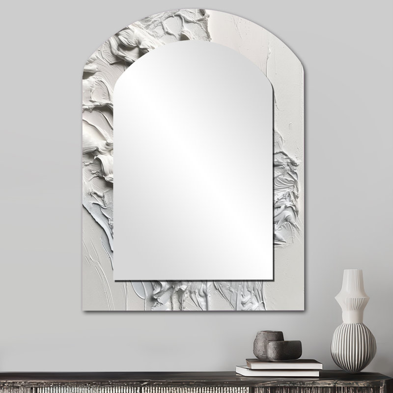White And Tranquility Unleashed - Marble Arch Decorative Wall Mirror, Modern Asymmetrical Mirror, Printed Metal Art