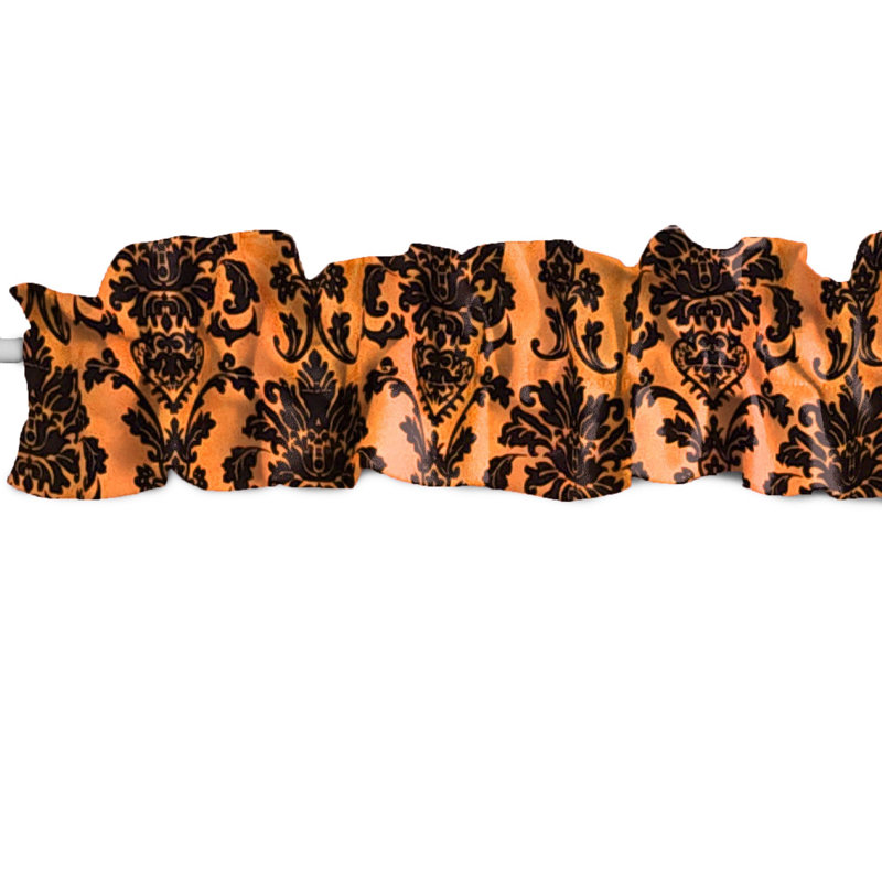 Floral Poplin Damask Curtain Sleeve Topper Window Valance, 72" W x 7" L, Orange