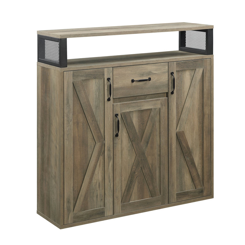 Desserte en chêne de style rustique avec rangement pour tiroir et porte-bouteilles avec options de tablettes de finition