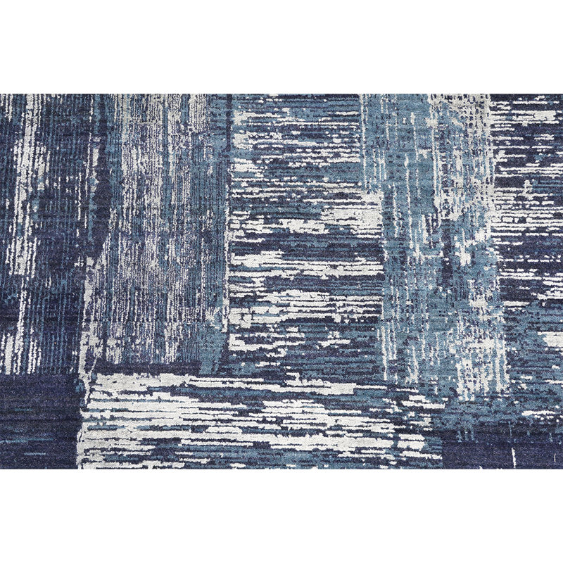 Tapis bleu / blanc de haute qualité tissé à la main, Rectangle 6 pi x 9 pi