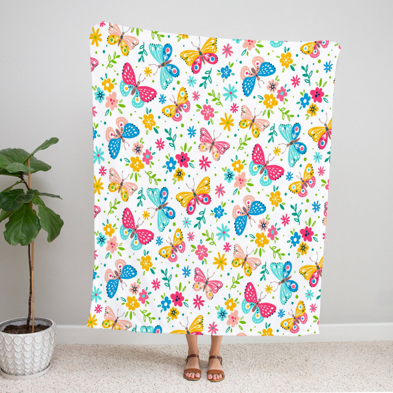 Jeté , L 51 po x L 60 po, Bleu / jaune / rose, Imprimé animalier / floral