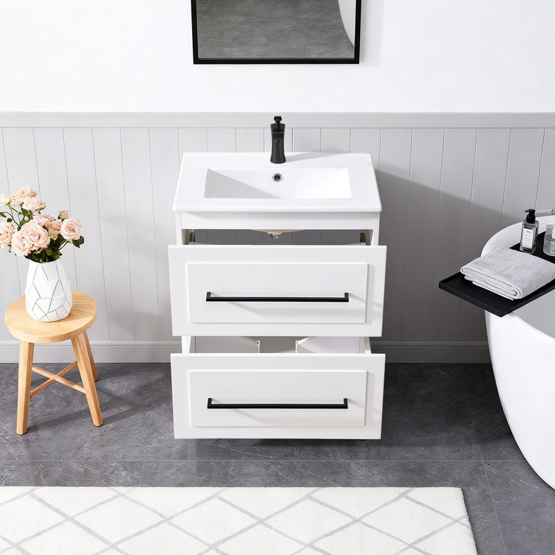 24" Modern White Free-Standing Single Bathroom Vanity