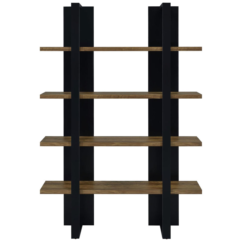 Bibliothèque à 4 tablettes de style moderne avec tablettes ouvertes, idéale pour la décoration de salon