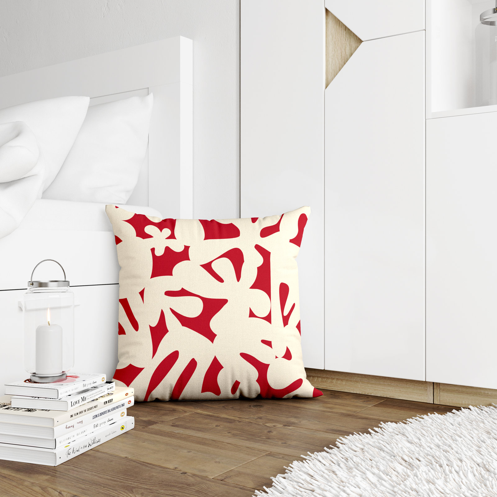 Lara Indoor/Outdoor Throw Pillow, 15" x 15", Red/Off White
