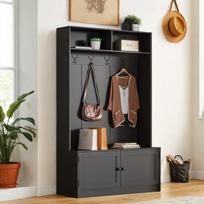 Hall Tree With Storage Bench, 70.9" Tall Entryway Bench With Shoe Storage, Coat Rack And Top Shelf, Freestanding Wooden Hall Tree With Bench For Entryway, And Hallway