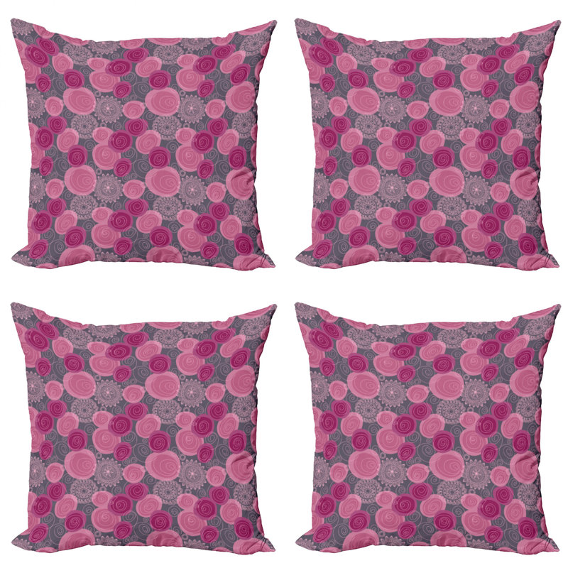 Ensemble de 4 coussins décoratifs roses et gris Ambesonne, 18" x 18"