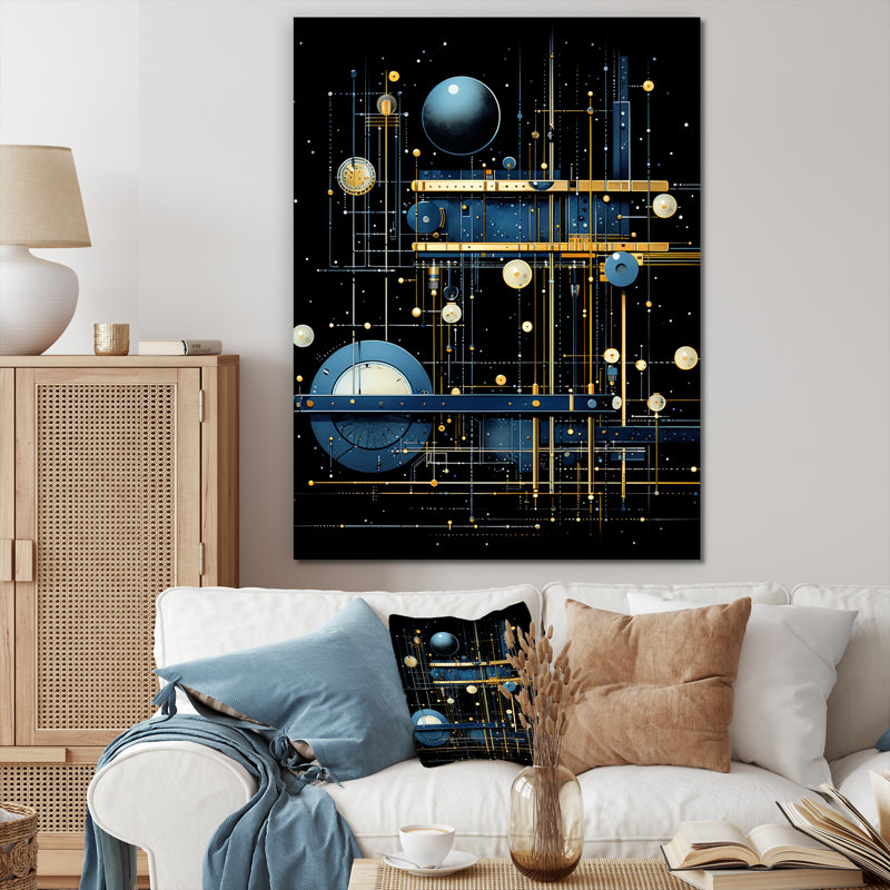 «Blue Temporal Trajectory», art mural géométrique, H 20 po x l 12 po x P 1 po, Toile tendue