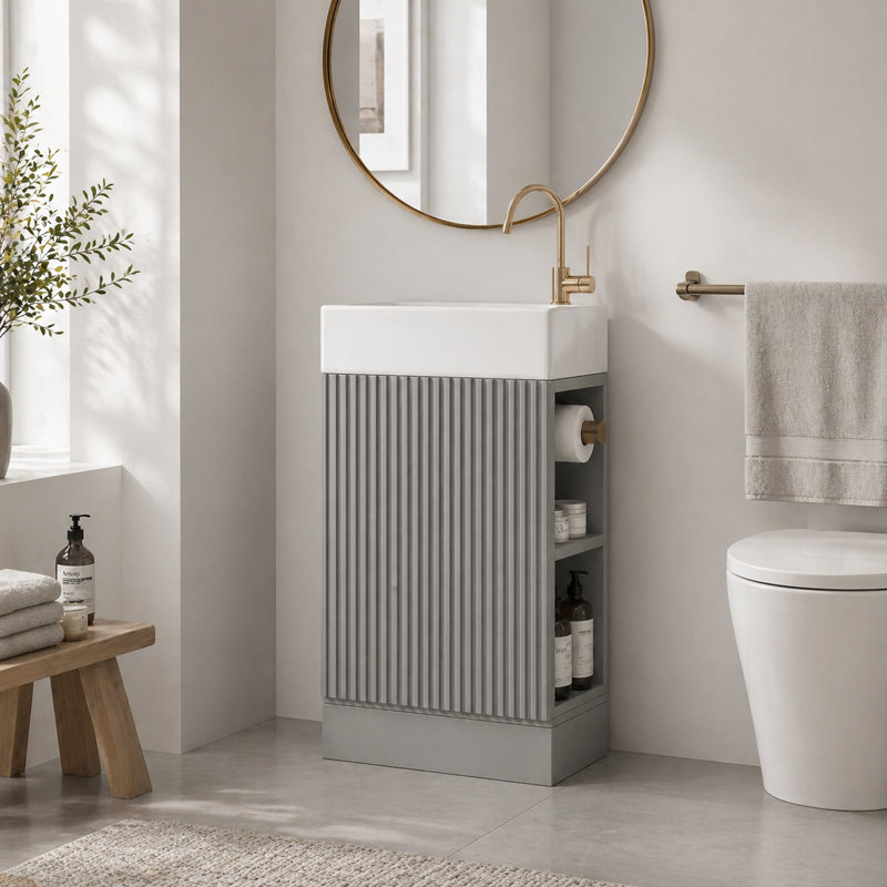 Hearns 18.6" Modern Single Bathroom Vanity Set, Reversible Bathroom Storage Cabinet for Small Space , Gray
