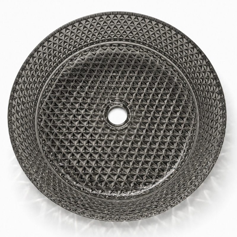 Lavabo de salle de bain rond en verre texturé 14 po Scotch - Collection Timeless, 14", Gris