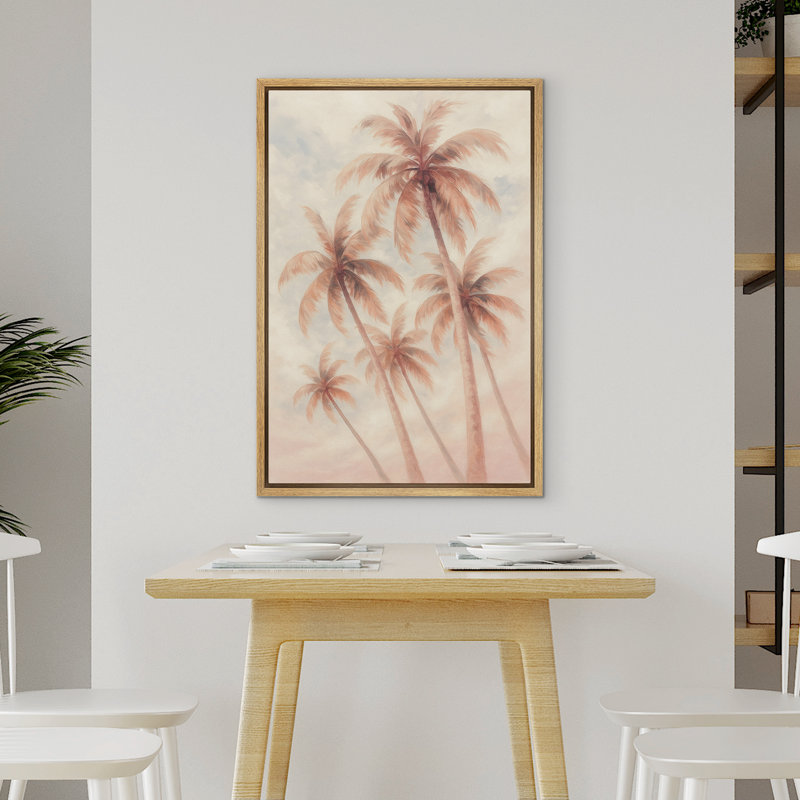 «Blush Pink Palm Trees Tropical Botanical», reproduction d'art sur toile encadrée, H 36 po x l 24 po, Naturel