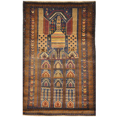 Tapis décoratif en laine noué à la main de conception unique noué à la main brun balouchi 2 pi 10 po x 4 pi 5 po