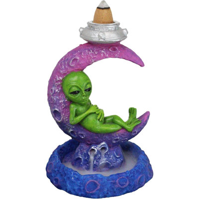 UFO Green Roswell Alien Sleeping On Crescent Crater Moon Backflow Incense Burner