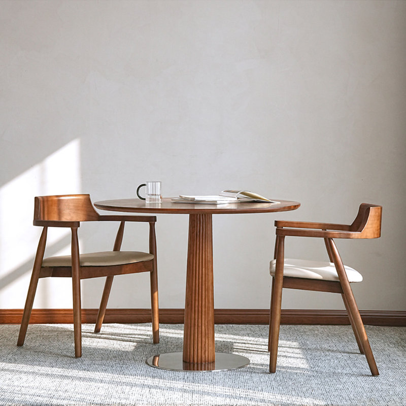 Table de salle à manger ronde en bois massif noyer, H 29,53 po x L 39,37 po x l 39,37 po