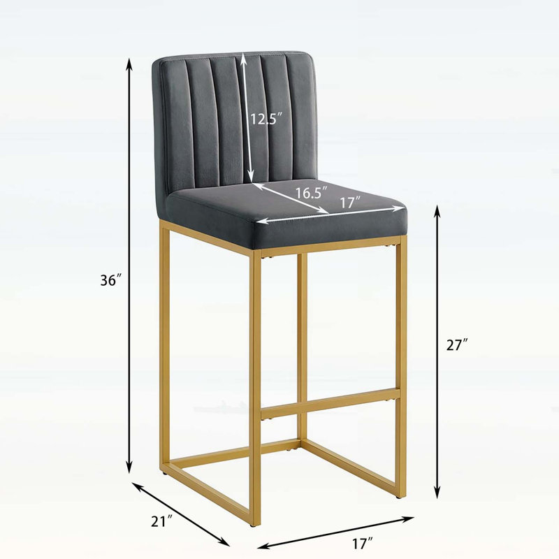 Tabouret à hauteur de comptoir moderne avec dossier complet et pieds robustes en fer, ensemble de 2 chaises de bar polyvalentes gris foncé / or