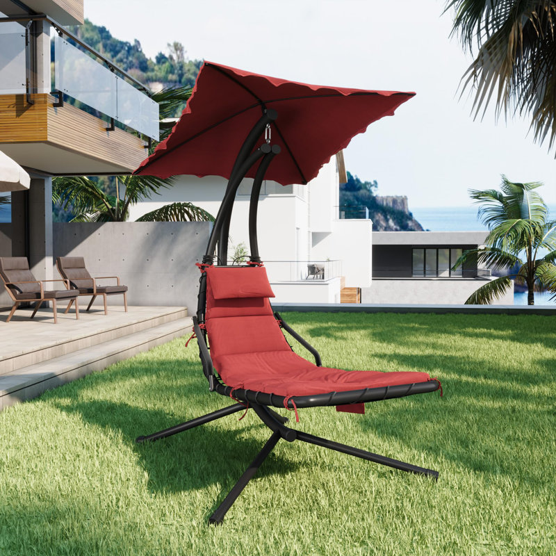Lit de jour d'extérieur inclinable avec abat-jour - Structure en acier incurvée, dossier réglable, rembourrage en tissu imperméable, hauteur de 78,7 po pour le patio, rouge