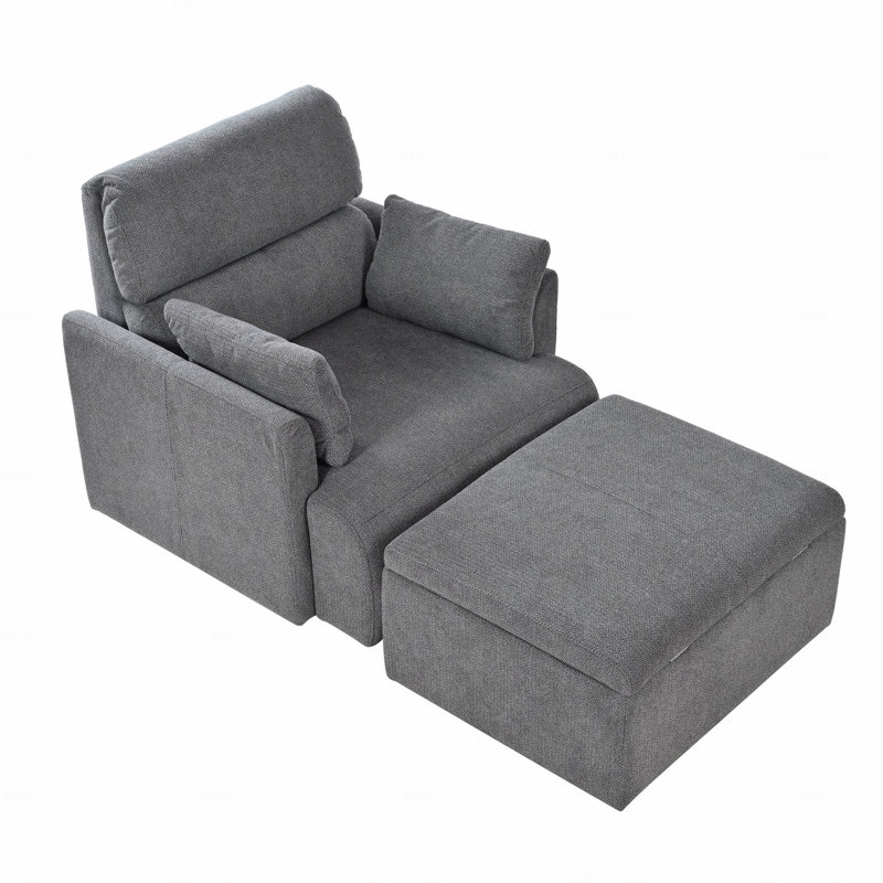 Fauteuil d'appoint rembourré avec repose-pieds avec rangement, Gris