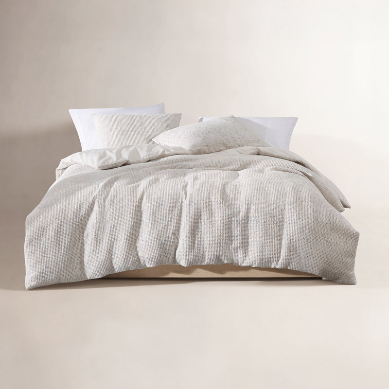 Calvin Klein Speckled Waffle Cotton Ivory Duvet Cover Set, Queen Duvet Cover + 2 Standard Shams