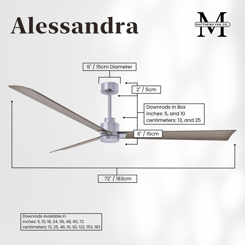 Alessandra Outdoor Downrod Ceiling Fan, Brushed Nickel, Gray Ash Tone