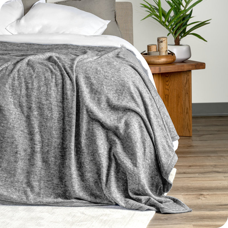 Heather Light Grey Reversible Polar Fleece Throw Blanket