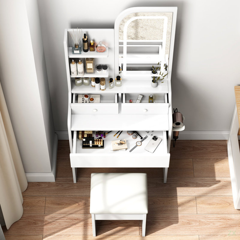 Bureau de coiffeuse Fashion avec miroir et lumières pour maquillage avec porte-séchoir et chaise