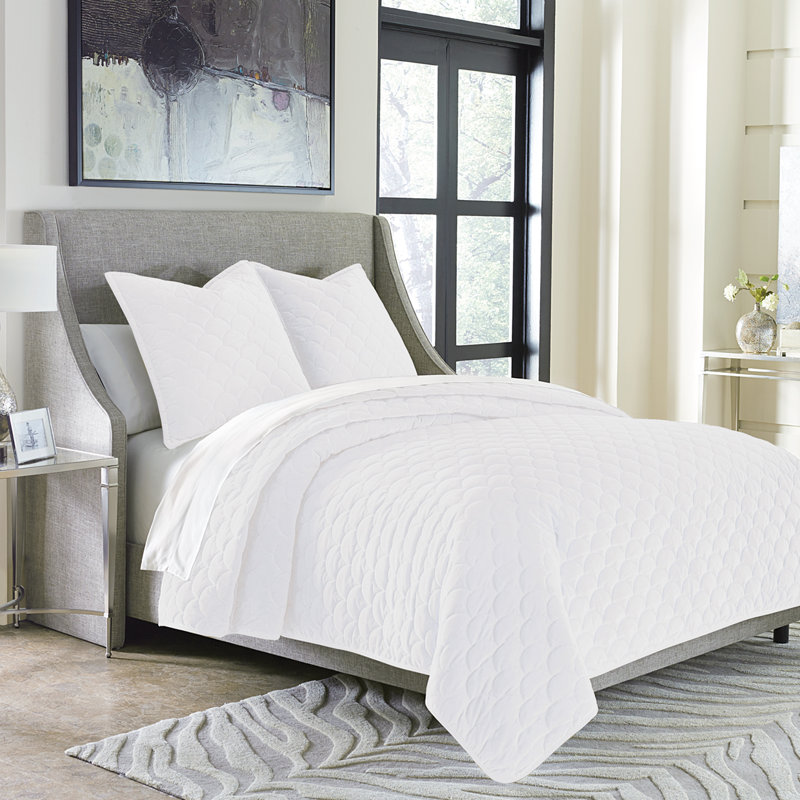 Trabuco 3-Piece Duvet Set - White, King Duvet Cover + 2 Euro Shams
