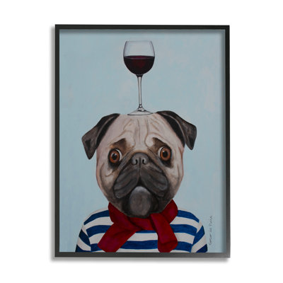 " Pug Wearing Mime Outfit Balancing Wine Glass " by Coco De Paris