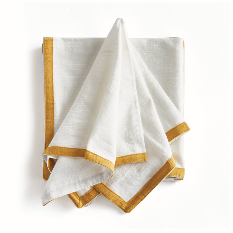 Saffron Dinner Napkins, White/Yellow