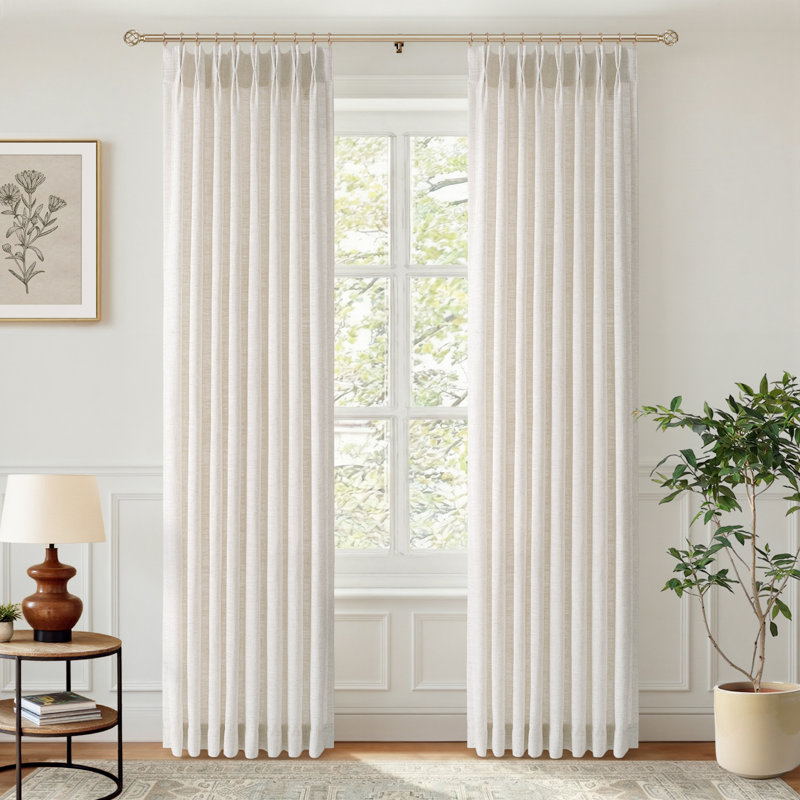 Memory‑Set Linen Textured Light‑Filtering Privacy Curtains for Living Room, Hook Pleat Design(Set of 2), 40" W x 90" L, Linen