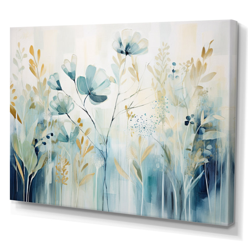 Botanical Canvas Wall Art, Blue Floral Garden Decor Print - Blue Botanical Garden II, 34" H x 44" W x 1.5" D, Wrapped Canvas