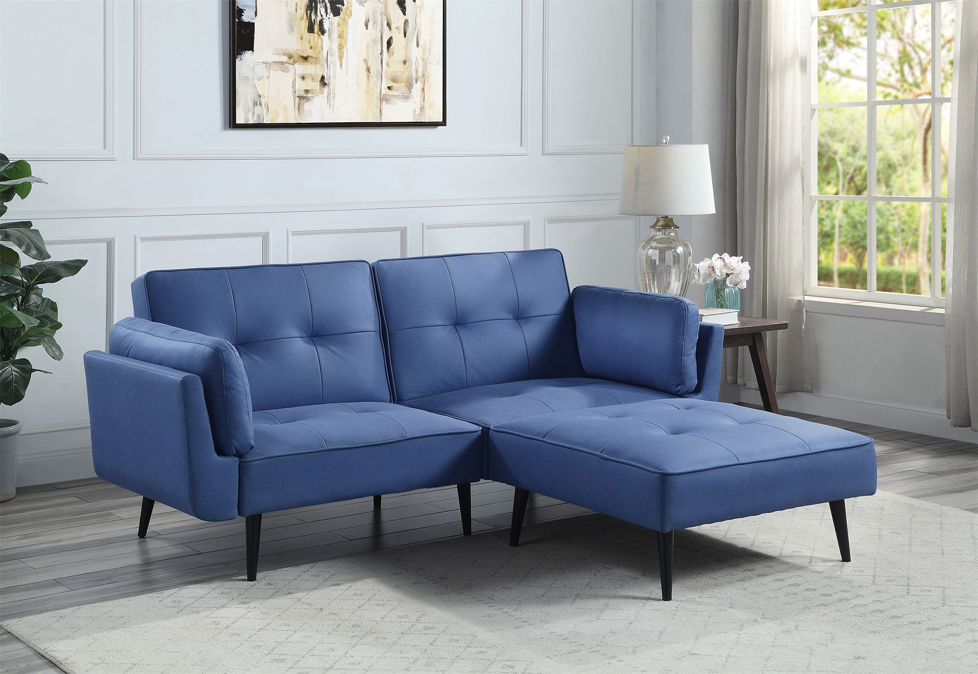 George Oliver Nafisa Blue Fabric Adjustable Sofa & Ottoman | Wayfair