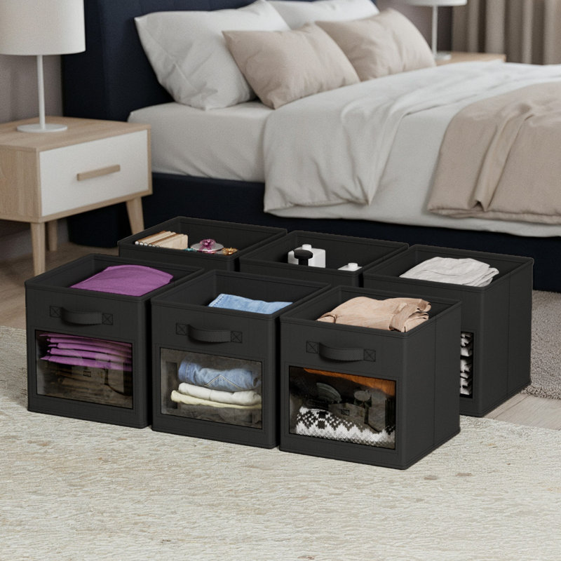 Storage Cubes with Clear Windows, Set of 6 Fabric Bins, 11" Foldable Basket Boxes for Closet, Cubby Shelf & Cube Storage Organizer